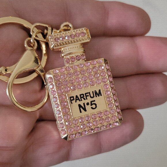 Pink Rhinestone Perfume Bottle Handbag or Keychain Charm Bling PARFUM Gift - Picture 5 of 6